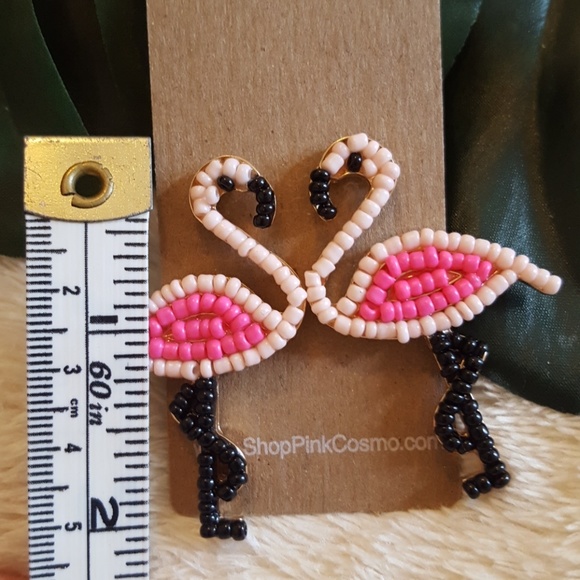 Last pair! Beaded Flamingo earrings - Picture 7 of 7